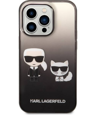 Kryt na mobil Karl Lagerfeld Gradient Karl and Choupette na Apple iPhone 14 Pro černý KLGKLHCP14LTGKCK