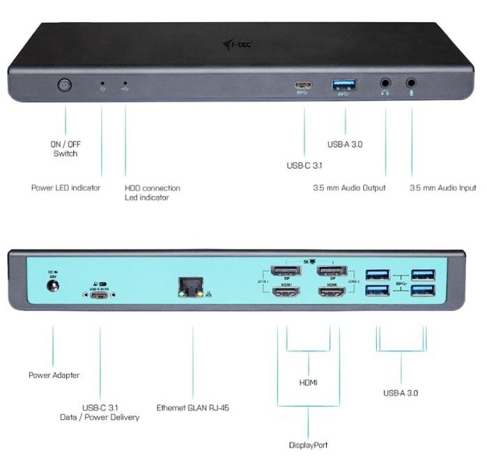 Dokovací stanice i-tec USB 3.0 / USB-C / Thunderbolt 3 Dual Display + Power Adapter 100W Dokovací stanice i-tec USB 3.0 / USB-C / Thunderbolt 3 Dual Display + Power Adapter 100W