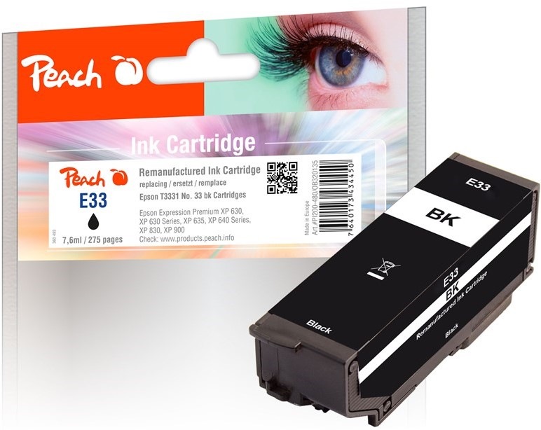 Inkoustová náplň Peach Epson 33, T3331, 275 stran - černá
