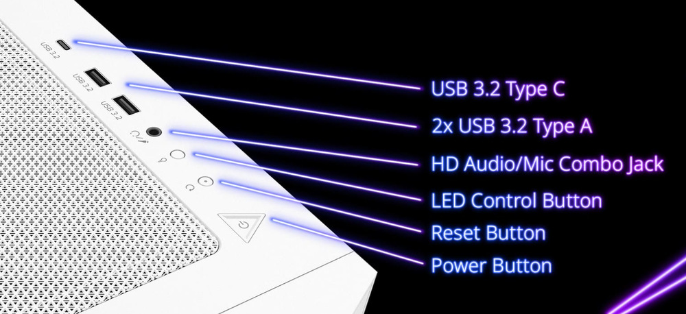 Case ADATA XPG Starker Air BTF bílá ADATA XPG Starker Air BTF má snadno dostupné porty USB