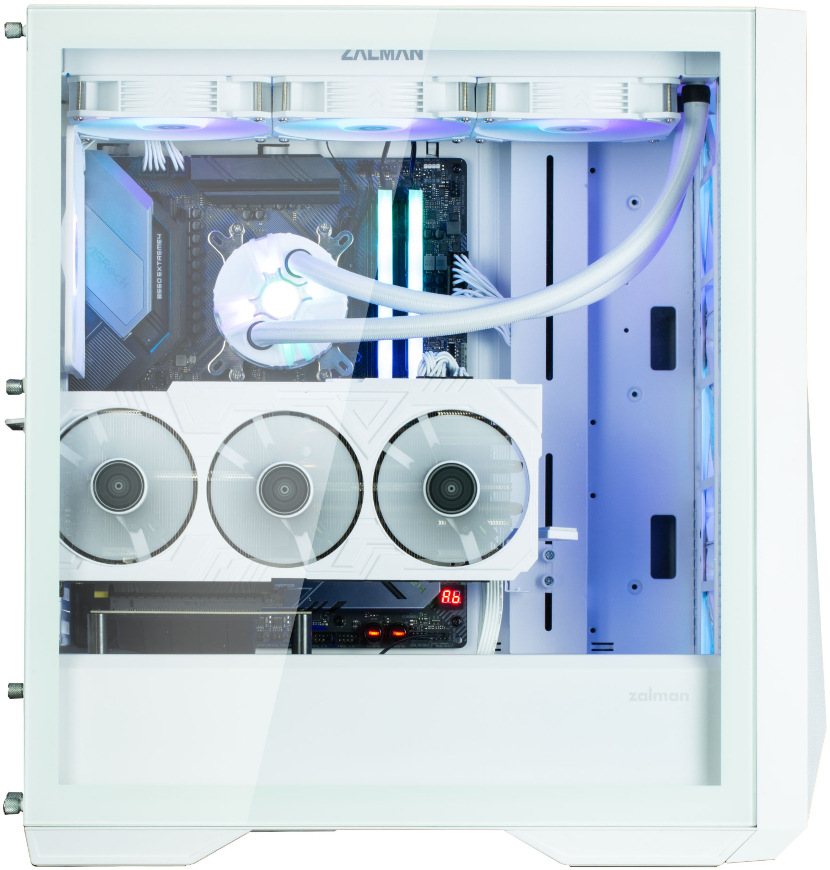Case Zalman Z9 Iceberg MS bílá Pohled do PC skříně Zalman Z9 Iceberg MS se zapojenou grafikou