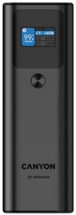 Powerbanka Canyon PB-2010, 27000mAh, 2x USB-C, 140W PD3.1, 1x USB-A QC 3.0, display černá