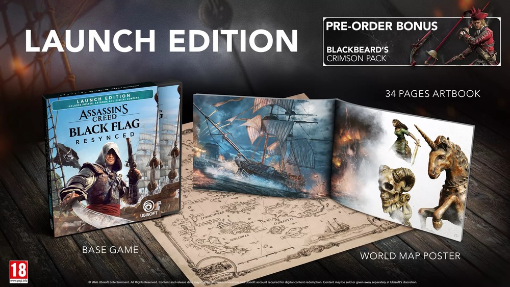 Obsah edice hry Assassin's Creed Black Flag Resynced Launch Edition.
