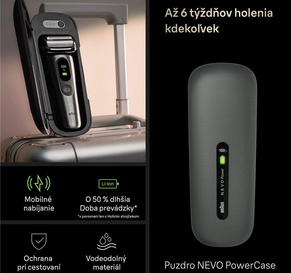 Holicí strojek Braun NEVO17010C grafitový Součástí balení je nabíjecí pouzdro, které prodlouží dobu používání až na 6 týdnů.