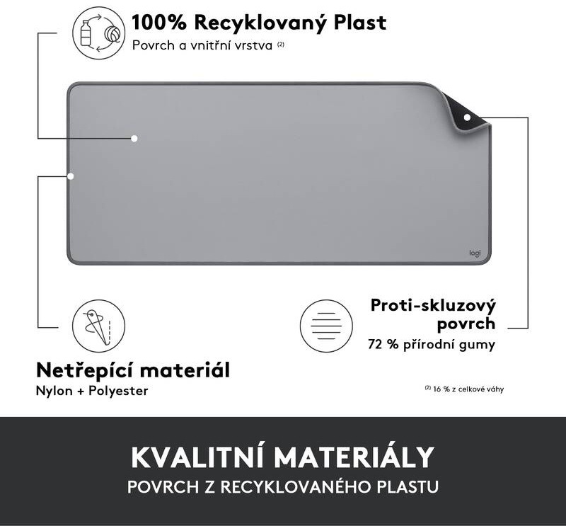 Podložka pod klávesnici a myš Logitech Desk Mat Studio Series. 30 x 70 cm šedá Podložka pod klávesnici a myš Logitech Desk Mat Studio Series. 30 x 70 cm šedá