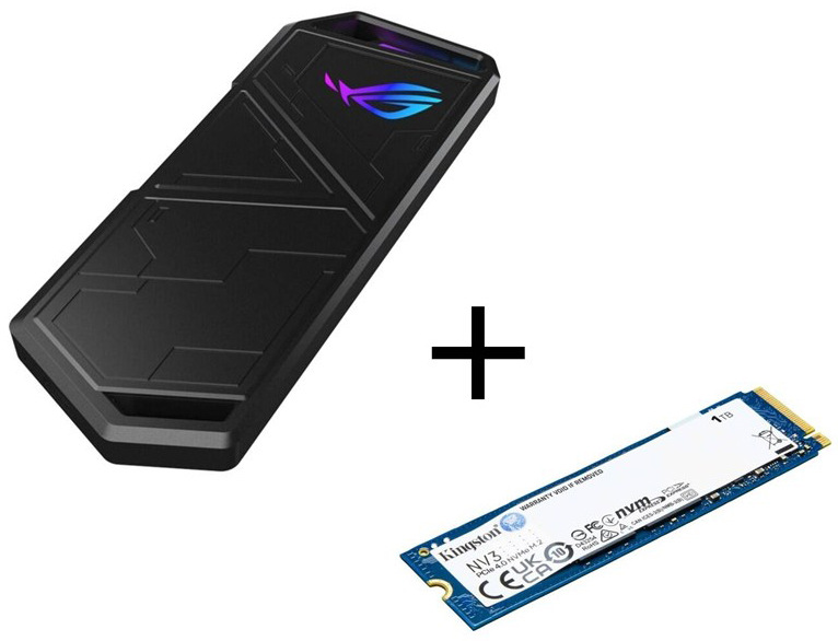 Sada externího rámečku a pevného disku Asus Strix Arion Lite + 1TB SSD Kingston NV3, černá barva