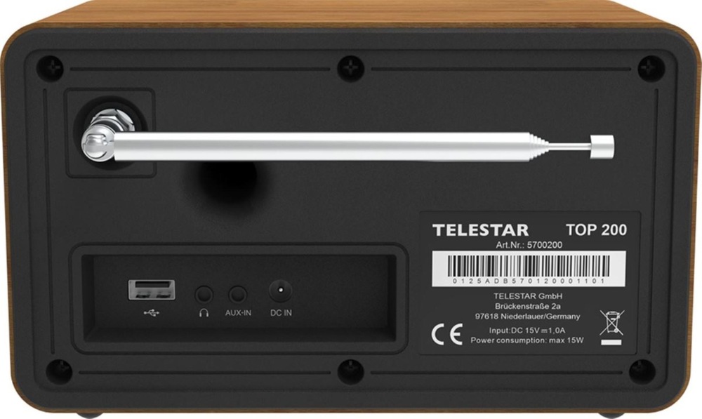 Internetový radiopřijímač s DAB+ Telestar TOP 200 černý/hnědý rádio s DAB+ Telestar TOP 200, zadní strana