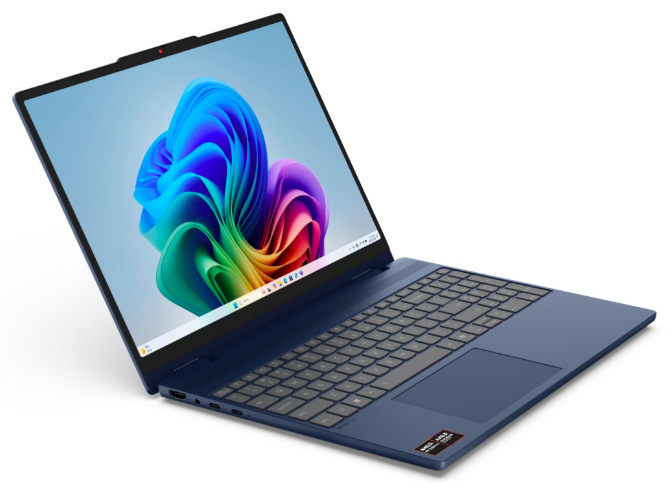 Lenovo IdeaPad 5 2-in-1 15AHP11 s otevřeným displejem a porty na levém boku