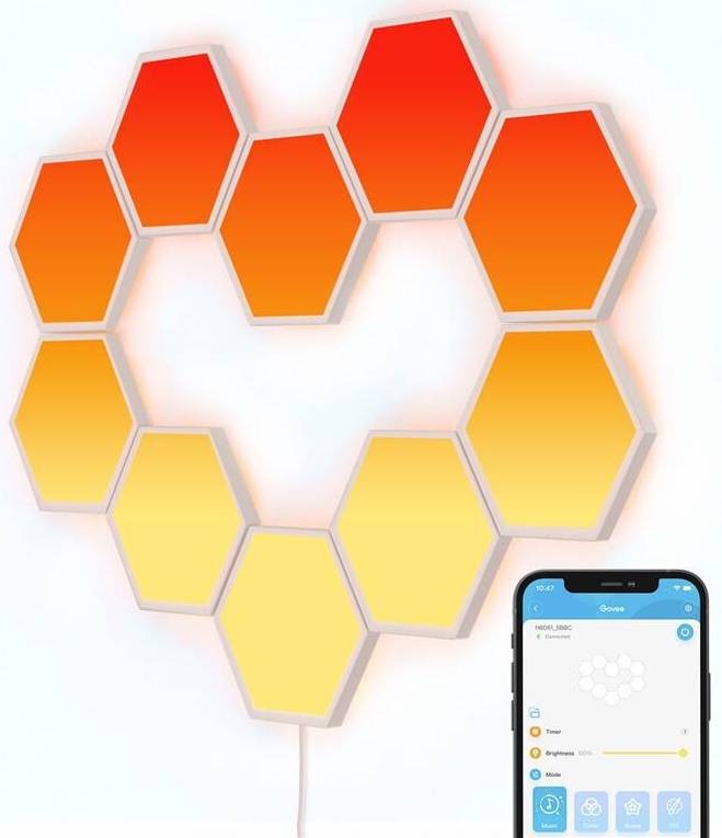 Nástěnné svítidlo Govee RGBIC Glide Hexa světelné panely, 10 ks bílé