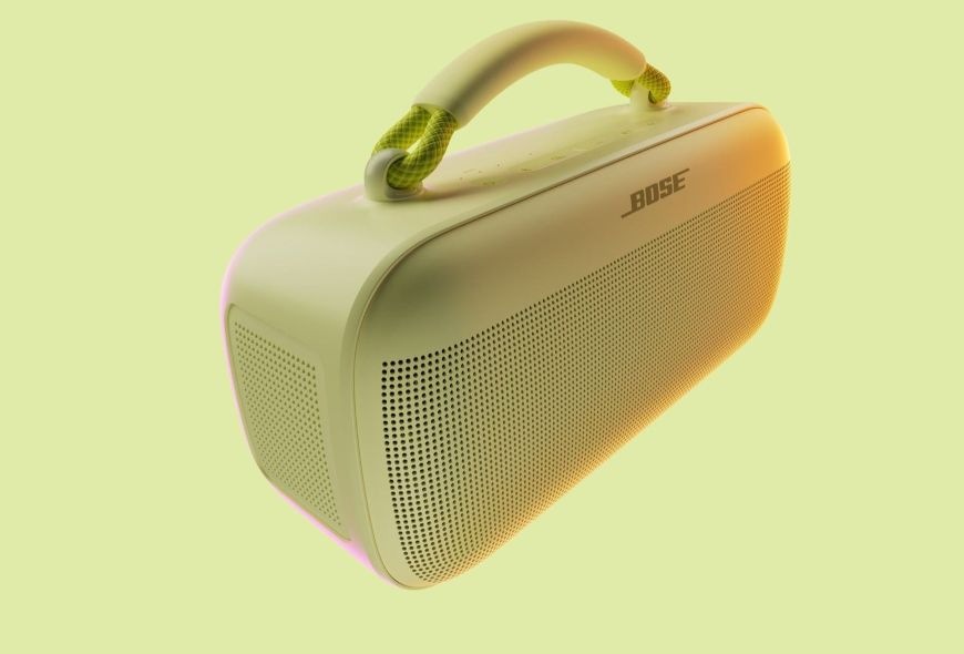 Přenosný reproduktor Bose SoundLink Max žlutý design s poutkem reproduktoru Bose SoundLink Max