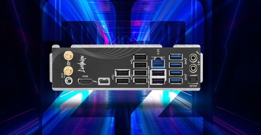 Detail zadního I/O panelu ASRock B860 LiveMixer WiFi s bohatou nabídkou USB portů, 2.5G LAN a konektorem HDMI