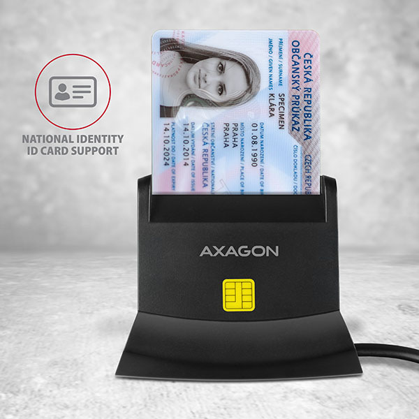 Čtečka eObčanek Axagon USB-A StandReader 4-slot + SD/microSD/SIM,1.3 m černá