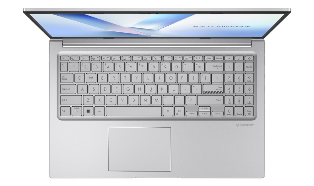 Pohled shora na klávesnici notebooku Asus Vivobook 15