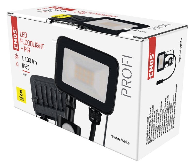 Reflektor EMOS INOVO 10W 1100LM PIR IP65 NW - černý