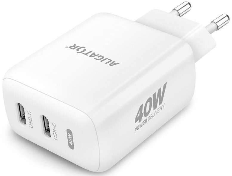 Nabíječka do sítě Aligator Power Delivery 40W, 2xUSB-C bílá