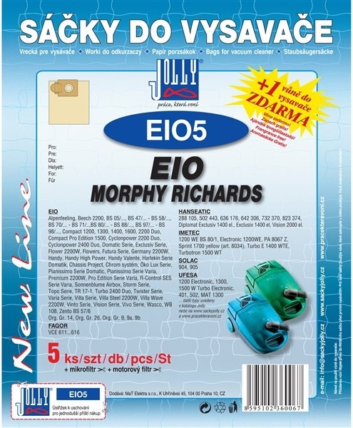 Sáčky do vysavače Jolly EIO 5 pro vysavače EIO, Morphy Richards, Alaska, Privileg, Solac a Ufesa