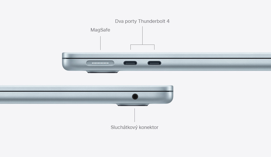 Na Apple MacBooku Air najdete dva porty Thunderbolt 4 a MagSafe