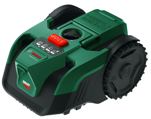Robotická sekačka Bosch VISIMOW 18V-100 akumulátorová sekačka zelené barvy s ovládacím panelem