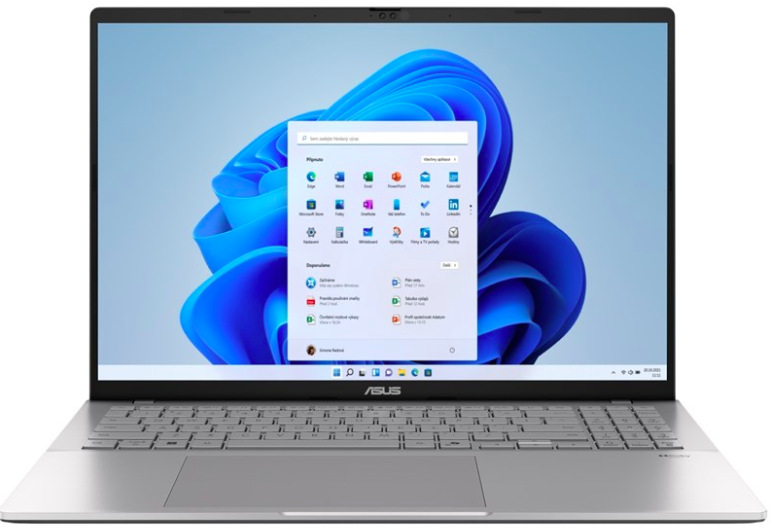 Stříbrný notebook ASUS Vivobook S16 Qualcomm Snapdragon X X1-26-100 s 16″ OLED displejem