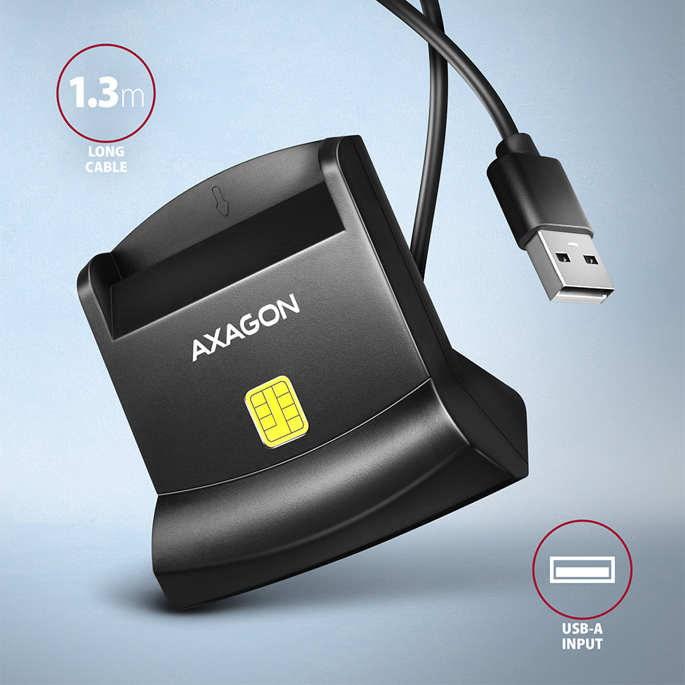 Čtečka eObčanek Axagon USB-A StandReader, 1,3m černá