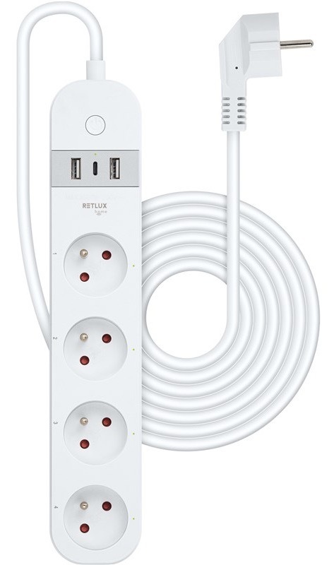 Kabel prodlužovací RETLUX RSH 202 Wi-Fi smart, 4x zásuvka + USB/USB-C, 1,5m bílý