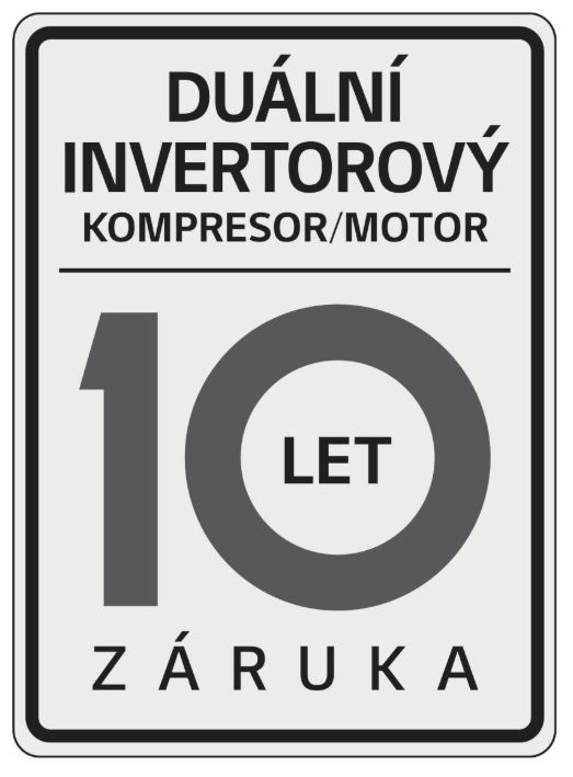 Sušička prádla LG RHX7009TLB bílá ikonka proloužené záruky na kompresor a motor sušičky LG s nápisem: Duální invertorový kompresor/motor, 10 let záruka