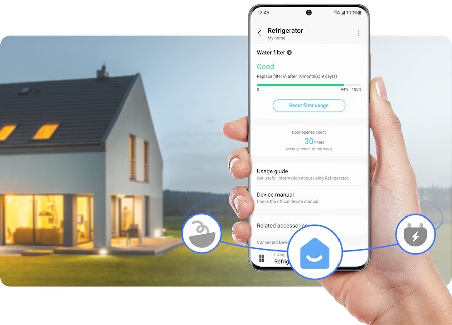 Chladnička s mrazničkou Samsung BRB80F26ADS0EO bílé Aplikace SmartThings na mobilním telefonu