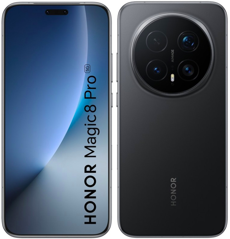 Mobilní telefon HONOR Magic8 Pro 5G 12 GB 512 GB v černé barvě, pohled zepředu a zezadu