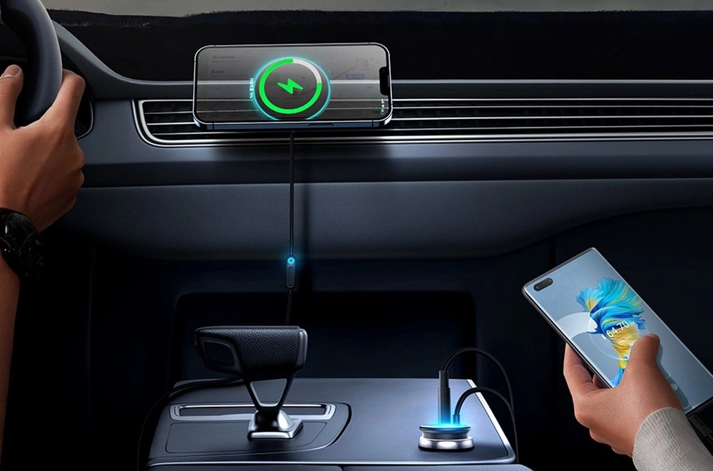 Držák na mobil Baseus do ventilační mřížky s nabíječkou USB-C 15W+25W černý