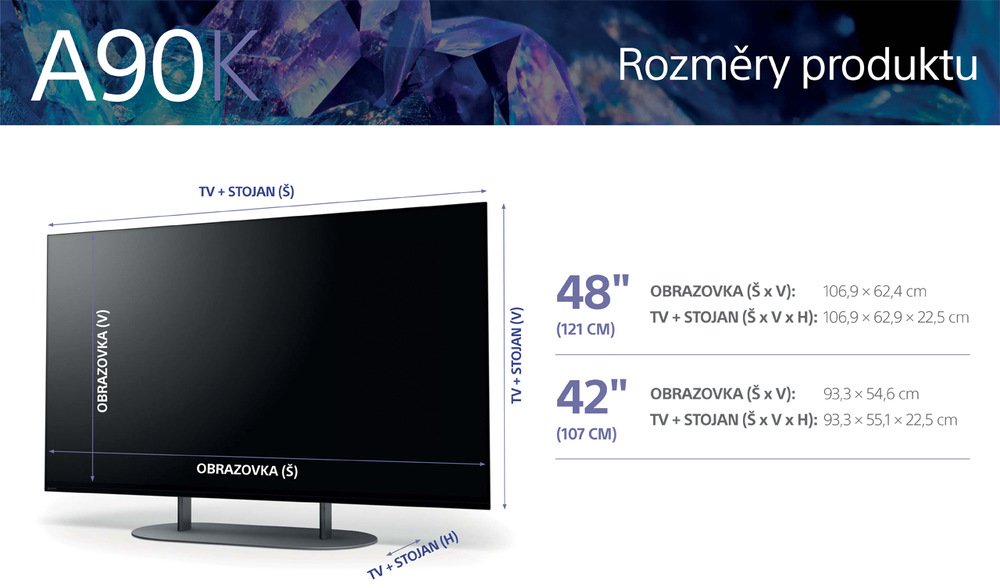 Televize Sony XR-48A90K OLED Televize Sony XR-48A90K rozměry