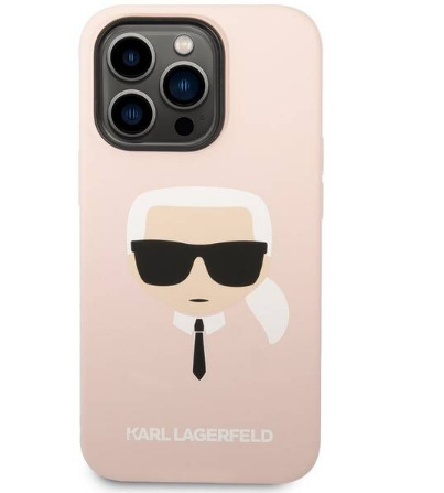 Kryt na mobil Karl Lagerfeld Liquid Silicone Karl Head na Apple iPhone 14 Pro růžový KLGKLHCP14LSLKHLP