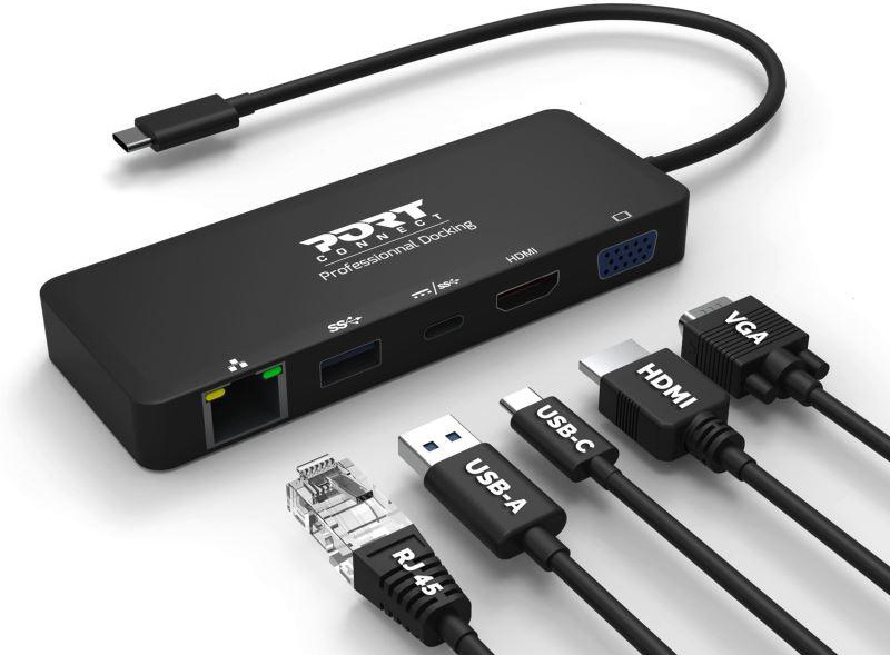 USB Hub PORT CONNECT USB-C/LAN, HDMI, VGA, USB-C PD 3.0 85W, USB-A černý
