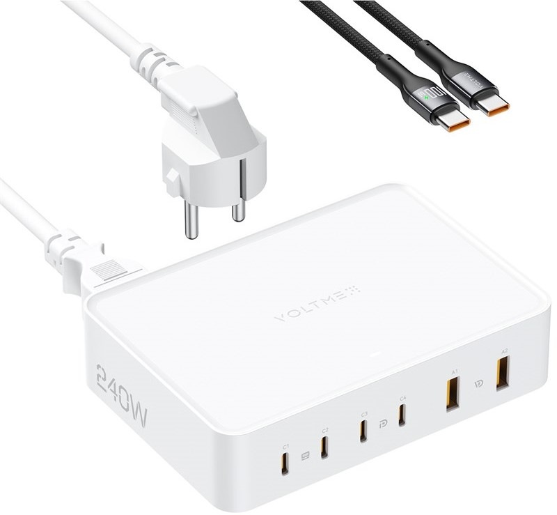 Nabíječka do sítě Voltme Revo 240 PD3.1 4xUSB-C, 2xUSB-A 240W - bílá