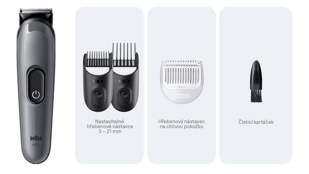 Zastřihovač multifunkční Braun Series 3 AIO3500 šedý