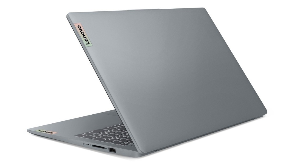 Notebook Lenovo IdeaPad Slim 3 15ABR8 šedý Pootevřený notebook Lenovo IdeaPad Slim 3 15ABR8 zezadu