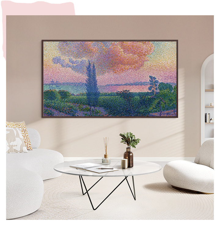 Televize Samsung The Frame QE50LS03F Televize Samsung QE50LS03F na zdi obývacího pokoje