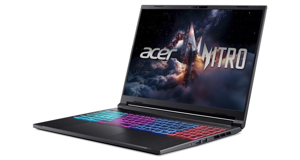 Notebook Acer Nitro V 16S (ANV16S-71-954D) černý Otevřený a zapnutý notebook Acer Nitro V 16S otočený doleva