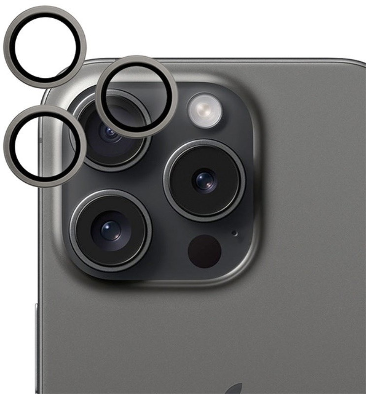 Ochranné sklo čočky fotoaparátu Epico Aluminium Lens Protector na Apple iPhone 15 Pro/15 Pro Max černé