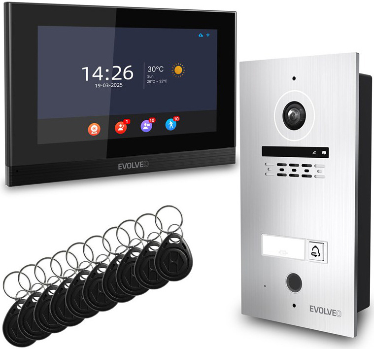 Dveřní videotelefon Evolveo ID-1, s RFID, otiskem prstu a podporou ONVIF kamer - černý/nerez