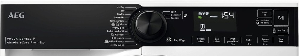 Sušička prádla AEG AbsoluteCare® Pro 9000X TR9586C1C bílá Ovládací panel sušičky AEG TR9586C1C řady 9000X AbsoluteCare Pro