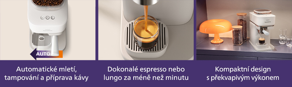 Detailní pohled na Pákový kávovar Philips BAR300/00 Baristina a páku, jak vaří espresso a na lince