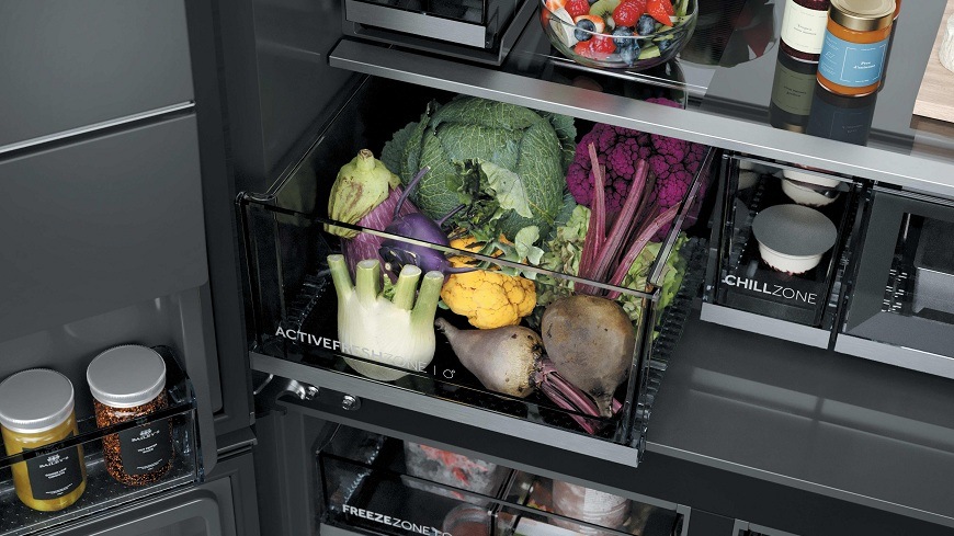 zásuvka  active fresh zone uvnitř lednice Haier HCW99F18DIMB