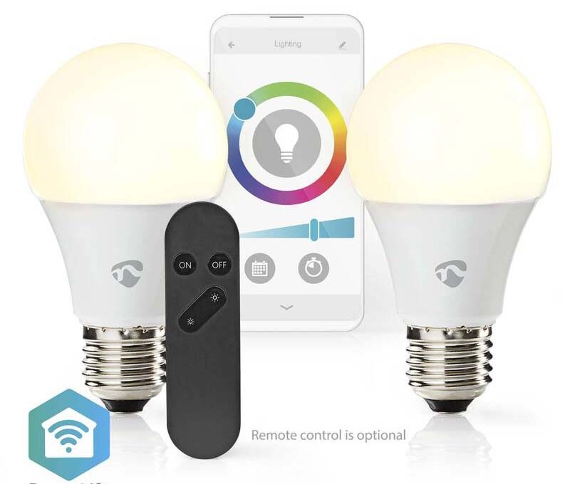 Chytrá žárovka Nedis SmartLife klasik, Wi-Fi, E27, 806 lm, 9 W, RGB / Teplá - studená bílá, 2ks