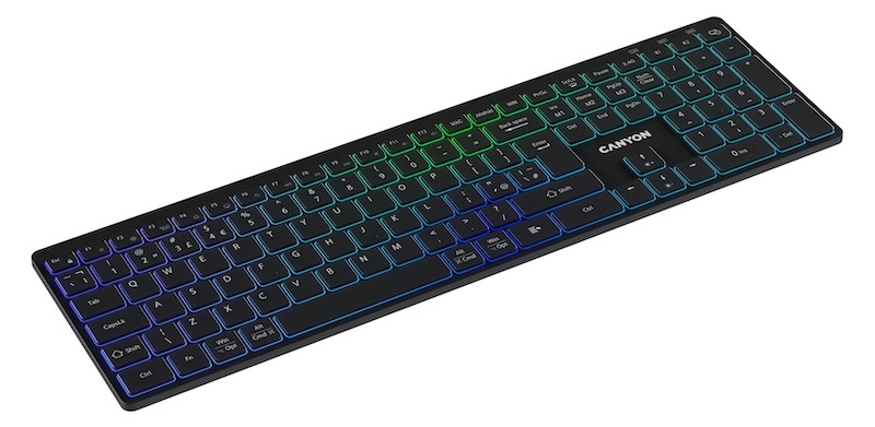Klávesnice Canyon HKB-W11 RGB Dual Mode CZ černá íky bezdrátové technologii 2,4 GHz a dvěma Bluetooth kanálům snadno přepínáte mezi více zařízeními.