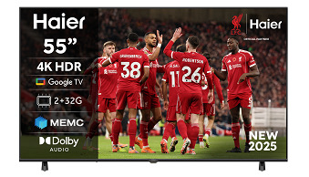 Televize Haier H55K85FUX s fotbalem  na obrazovce