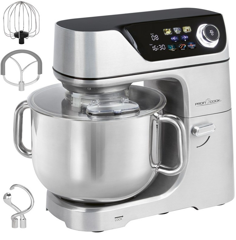 ProfiCook KM 1338 kuchyňský robot v nerezovém provedení s nasazenou mísou.
