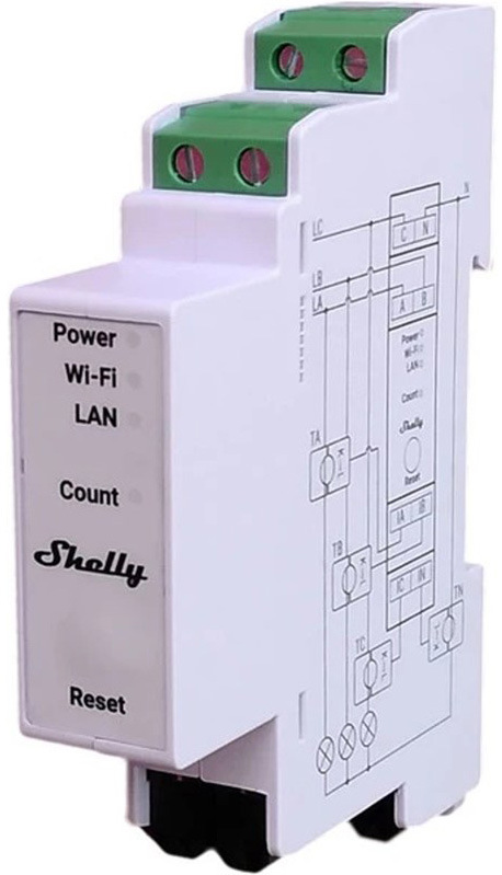 Modul Shelly Pro 3EM-3CT63 - 3-fázové měření spotřeby, LAN, Wi-Fi, Bluetooth - bílý