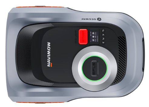 Horní pohled na LiDAR modul a ovládací panel Segway Navimow i210E