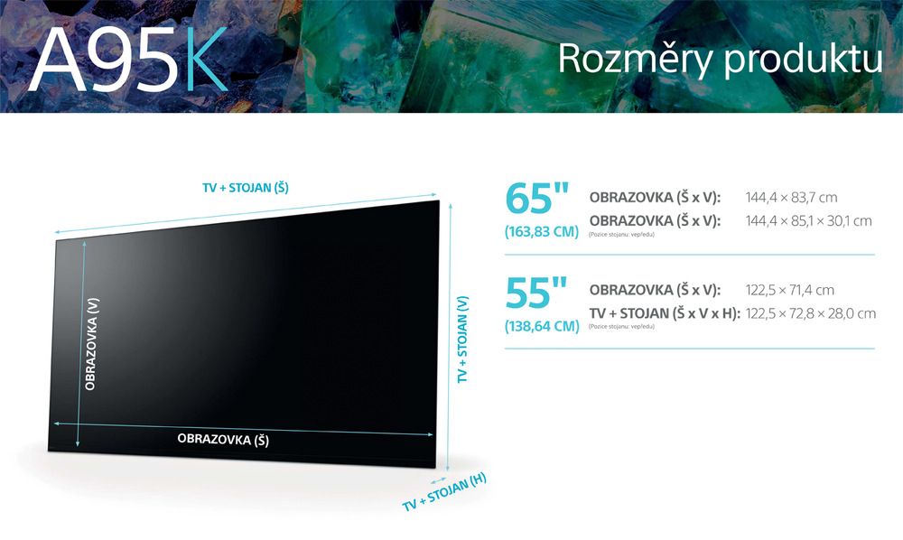 Televize Sony XR-55A95K QD-OLED Televize Sony XR-55A95K rozměry