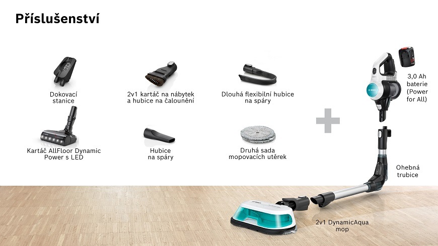 Tyčový vysavač Bosch Unlimited 7 ProHygienic Aqua BCS71HYG1 bílý BOSBCS71HYG1-prislusko2